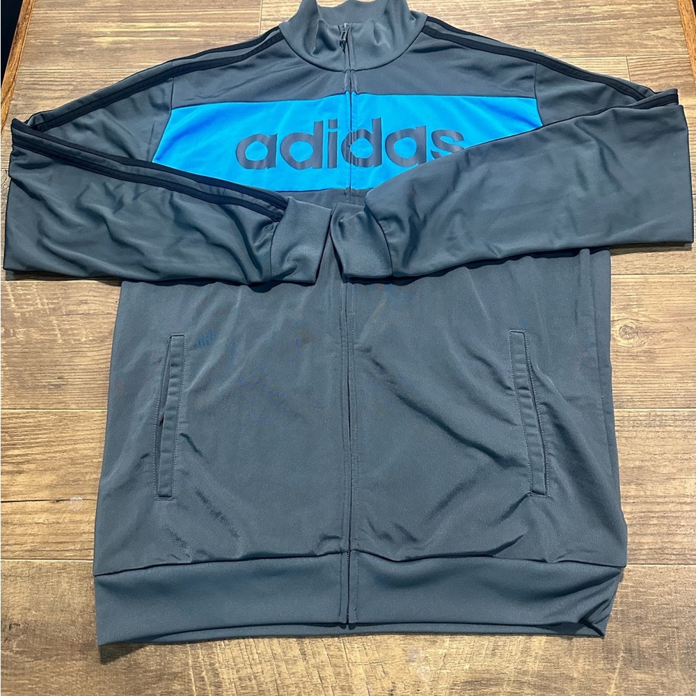 Adidas Men's Gray and Blue Track Jacket